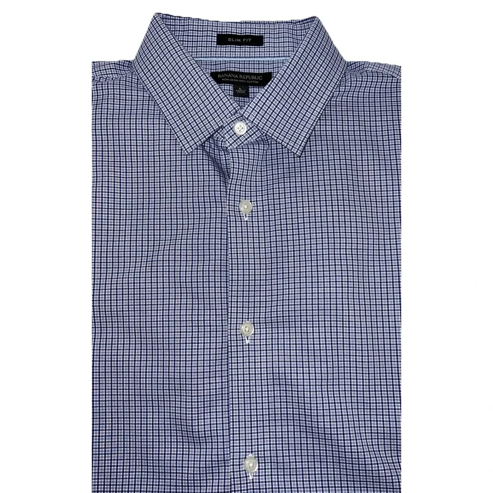 (..2)Banana Republic Mens L Shirt Blue Striped Long Sleeve Button-Down Slim Fit